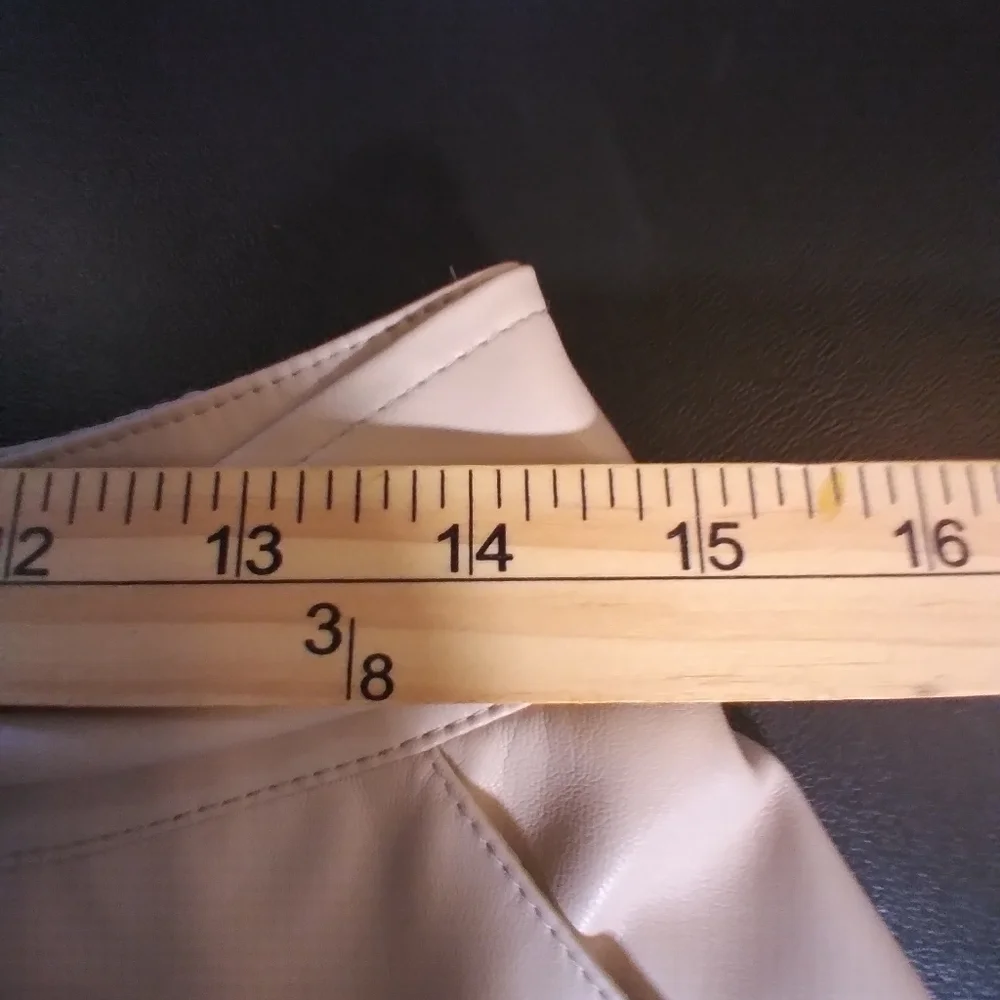 Est 1946 Elegant Cream Faux Leather Skirt Elastic In Back Tie Belt Pockets M